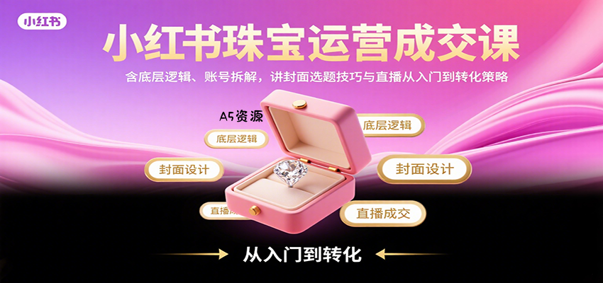 小红书珠宝运营成交课：含底层逻辑、账号拆解，讲封面选题技巧与直播从入门到转化策略-小红泡