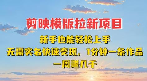 剪映模板拉新项目：新手也能轻松上手，无需实名，快速变现，一分钟一条作品，一周挣几k-小红泡